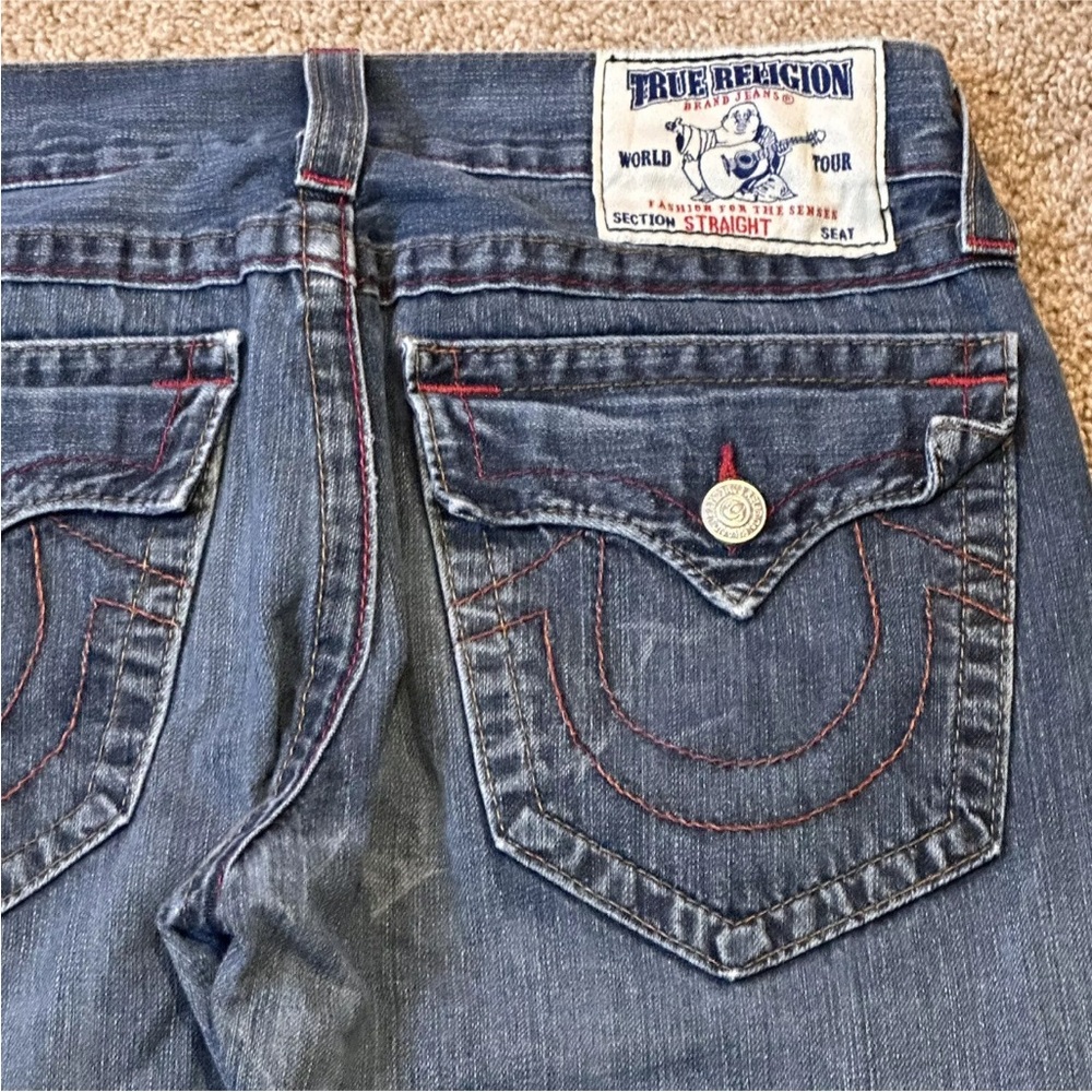 TRUE RELIGION Denim Jeans Blue Men's Size 32 #112790 Straight Leg Distressed EUC - Picture 10 of 16